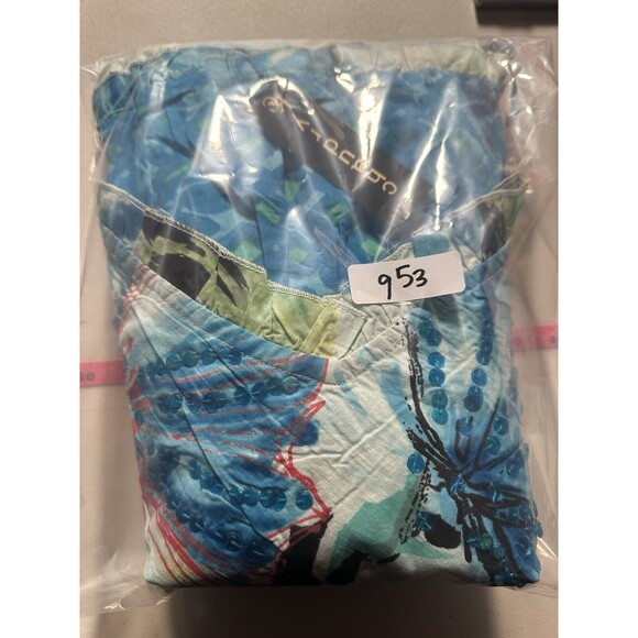 Chaudry Dress Womens Small Runs Big Blue Floral Sequin Tiered Sleeveless Midi - Picture 12 of 12